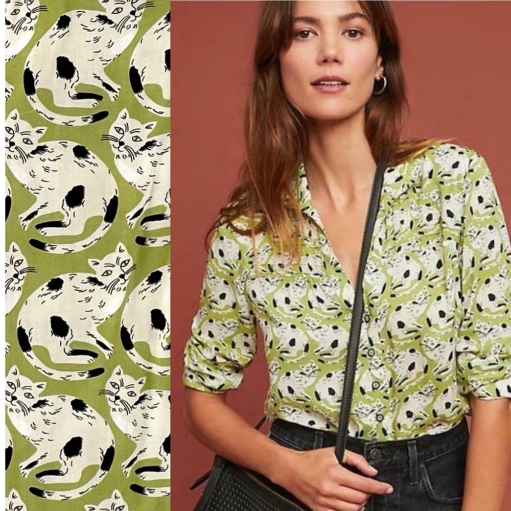 📌 ( Sold ) Anthropologie 16 of 52 conversations Cat Print Top
